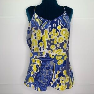 Mossique Medium Silk Blouse Strappy Summer Racer Back Tank Top Flowing Blue